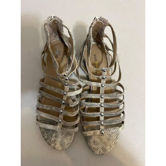 Sole Society Hally Snake Print Studded Flat Sandals Sz 8.5B - Picture 2 of 8